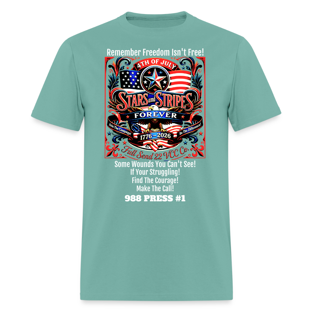 Men's T-Shirt | Freedom Isn’t Free Patriotic 250th Anniversary Shirt – Stars and Stripes Forever – Veteran & Men’s Mental Health Awareness Tee - aquatic