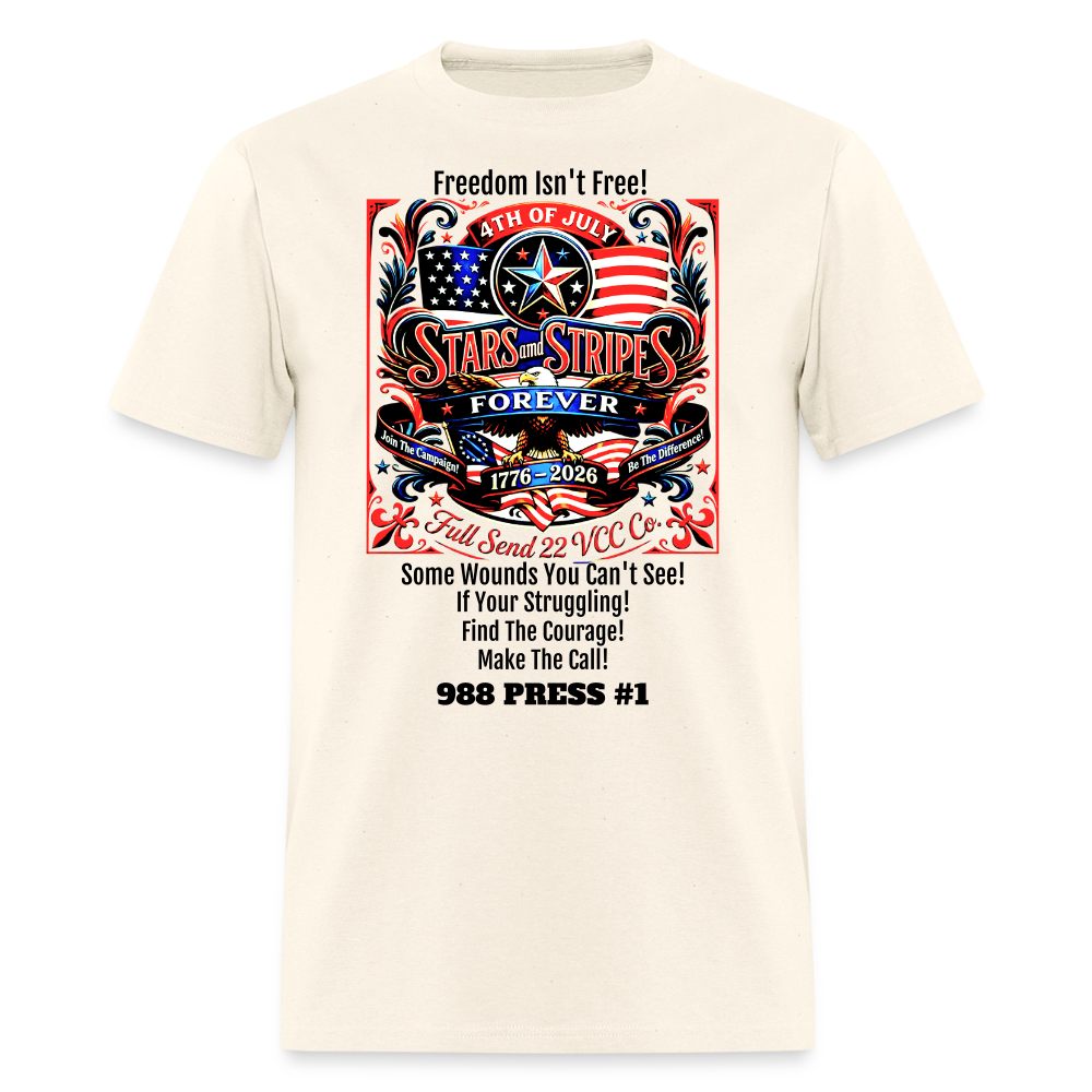 Men's T-Shirt | Freedom Isn’t Free Patriotic 250th Anniversary Shirt – Stars and Stripes Forever – Veteran & Men’s Mental Health Awareness Tee - sweet cream heather