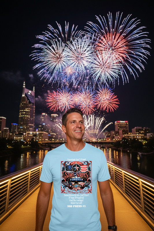 Men's T-Shirt | Freedom Isn’t Free Patriotic 250th Anniversary Shirt – Stars and Stripes Forever – Veteran & Men’s Mental Health Awareness Tee - powder blue