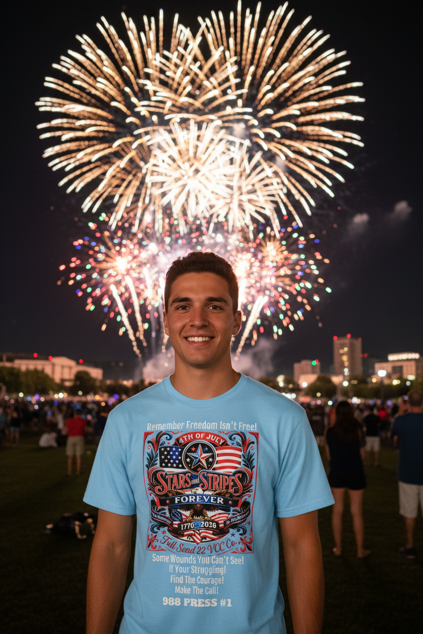 Men's T-Shirt | Freedom Isn’t Free Patriotic 250th Anniversary Shirt – Stars and Stripes Forever – Veteran & Men’s Mental Health Awareness Tee - powder blue